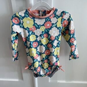 Ruffle Butts Floral Long Sleeve Swimsuit size 3t Toddler Girl One Piece Zip EUC